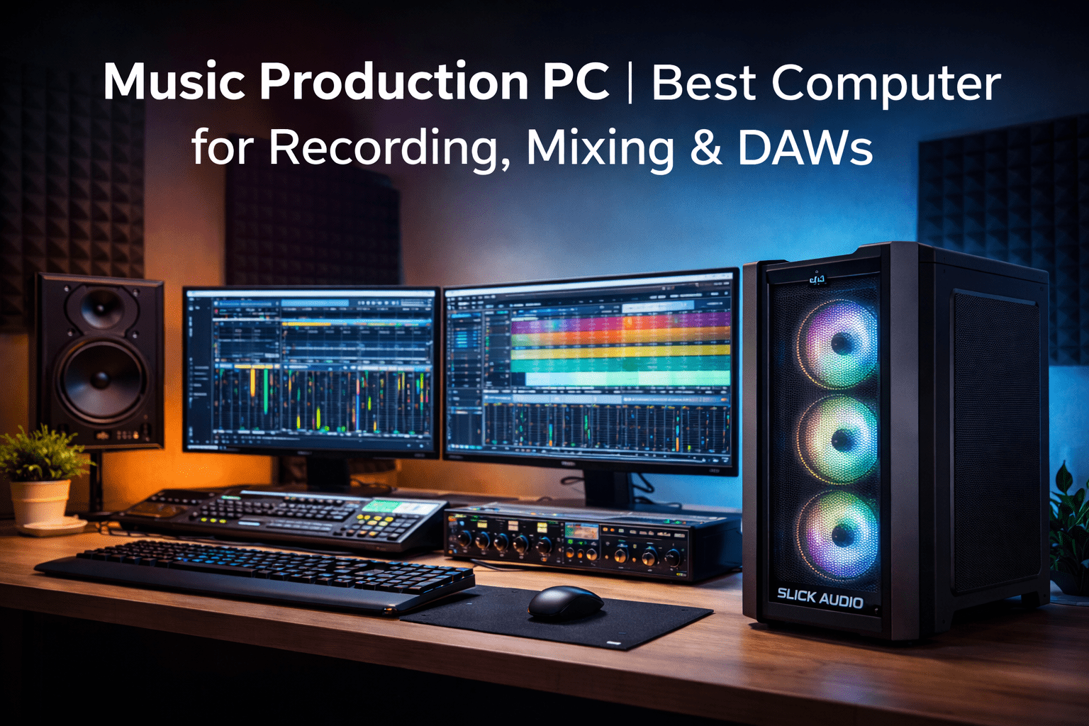Music production PC for recording, mixing, and DAWs with low latency performance